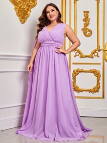 Plus Ruched Draped Side Chiffon Prom Dress - Lilac Purple - View 5