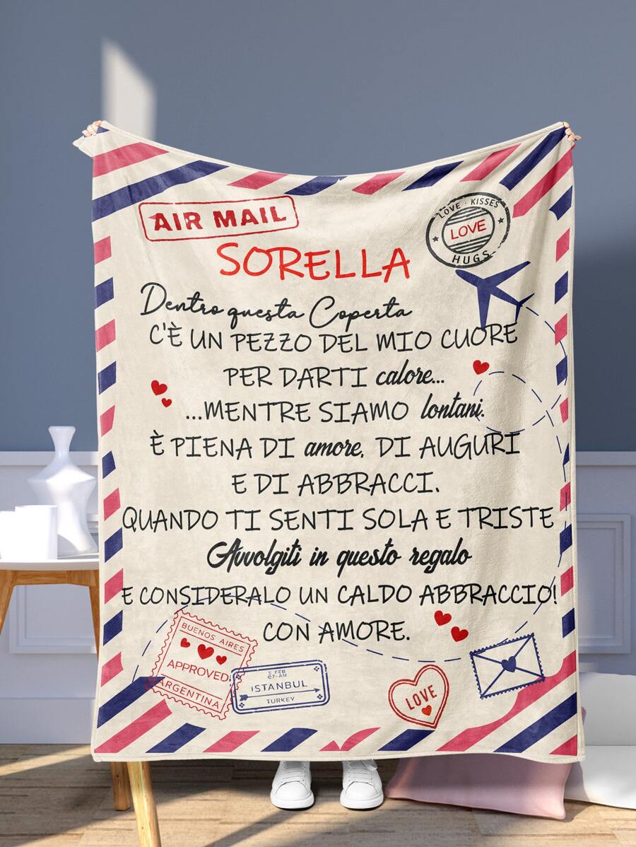 1 pieza Manta con estampado de slogan - Multicolor - Ver 1