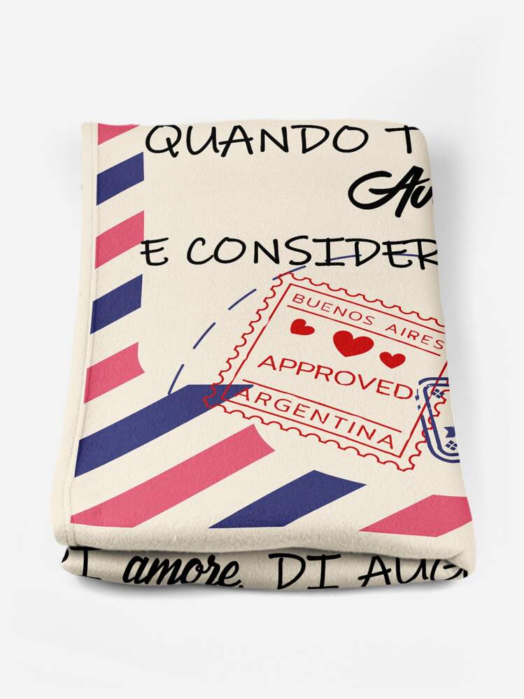 1pc Slogan Graphic Blanket - Multicolor - View 3