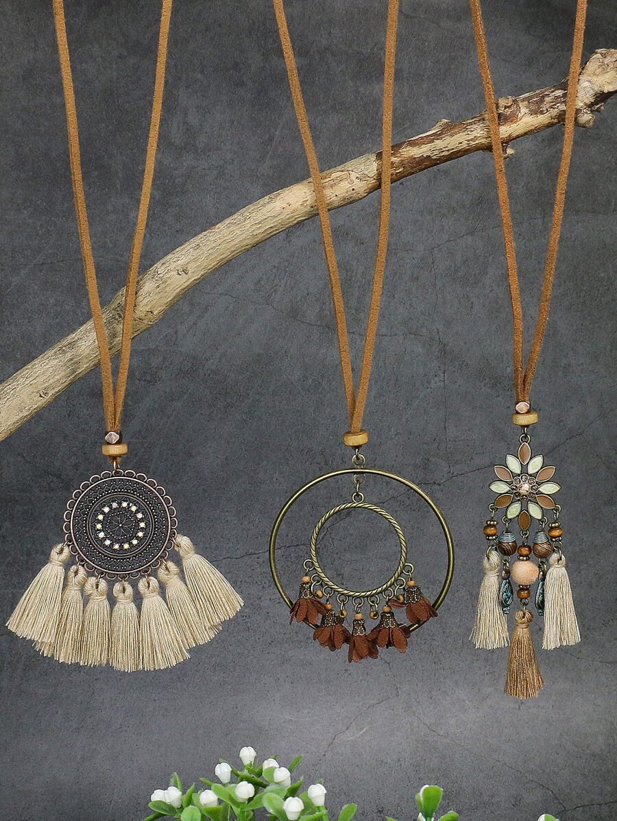 TopHanqi 3 件花朵和流苏吊饰项链 情人节、妈妈、母亲、母亲节、礼物 - 彩色 - 查看 1