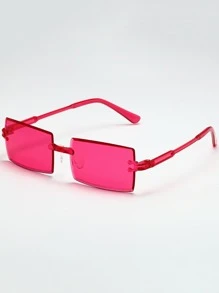 Rimless Square Frame Fashion Glasses Y2k Glasses Cowgirl Summer - Hot Pink - View 1
