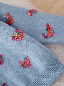 Toddler Girls Heart Pattern Drop Shoulder Jumper - Dusty Blue - View 4