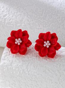 Hoa tai đính ngọc trai giả trang trí thiết kế hoa Valentine, Mẹ, Mẹ, Ngày của Mẹ, Quà tặng - Đỏ - Xem 2