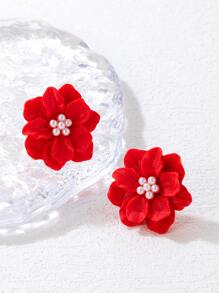 Hoa tai đính ngọc trai giả trang trí thiết kế hoa Valentine, Mẹ, Mẹ, Ngày của Mẹ, Quà tặng - Đỏ - Xem 3