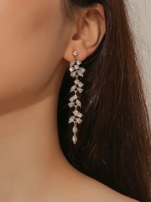 Cubic Zirconia Leaf Drop Earrings - Yellow Gold - View 1