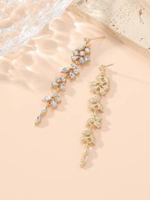 Cubic Zirconia Leaf Drop Earrings - Yellow Gold - View 2