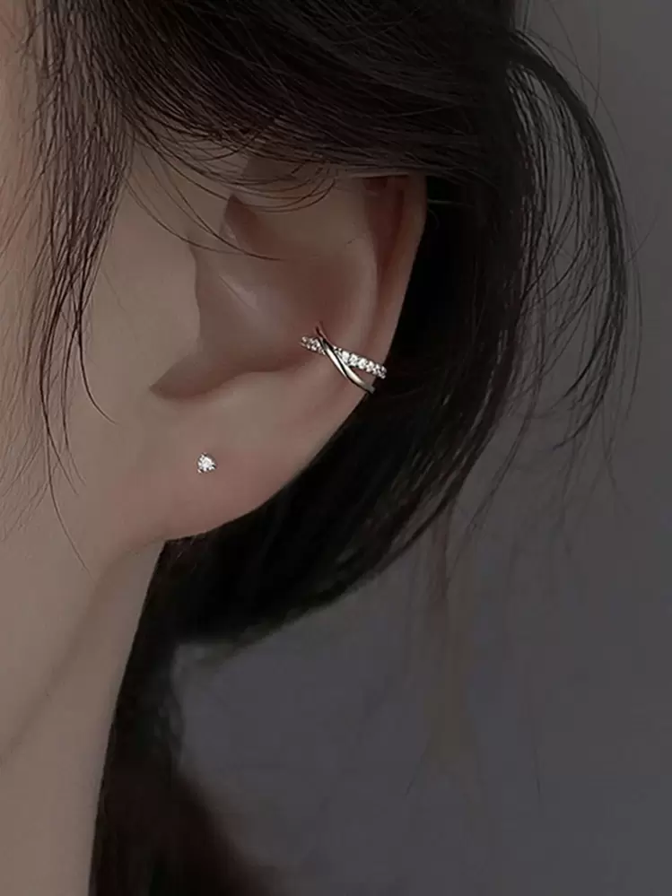 2pcs Rhinestone Decor Ear Cuff - Silver - View 1