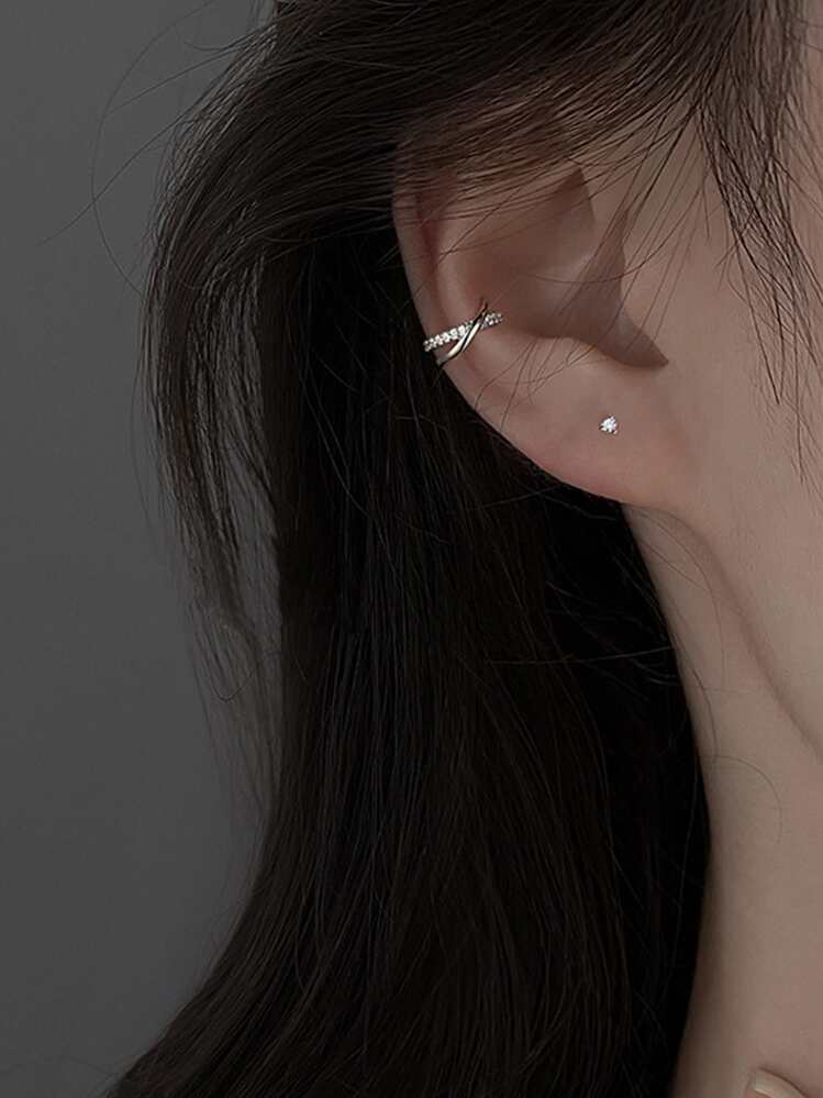 2pcs Rhinestone Decor Ear Cuff - Silver - View 2