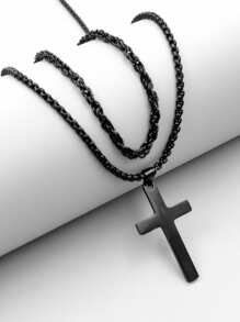 HOTNICE Thời trang và phổ biến 2 chiếc vòng cổ đeo chéo nam bằng thép không gỉ Punk Hip Pop Phong cách cho món quà trang sức và cho một vẻ ngoài sành điệu - màu đen - Xem 4