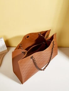 Bolso tipo tote de gran capacidad con diseño de rombos para mujeres - Marrón - Ver 5