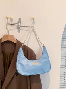 Túi xách đeo vai bằng kim loại đính ngọc trai giả thời trang, Túi tote đeo vai thông thường dành cho nữ, Đa chức năng - Màu xanh lam - Xem 5