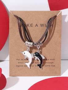 2 piezas Collar pareja con diseño de diamante de imitación con diseño de delfín - Multicolor - Ver 2