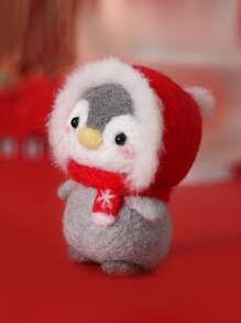1pc Fiber Wool Felt Poke, Cartoon Penguin Design Wool Felt Poke Material Kit For Craft - Grey - View 1