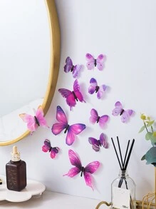 12 Miếng Dán Bướm Nhựa Có Thể Gập Lại, Thiết Kế Bướm Tím Boho Sáng Tạo Tự Dính 3D Trang Trí Tường Hình Bướm - Màu tím - Xem 5