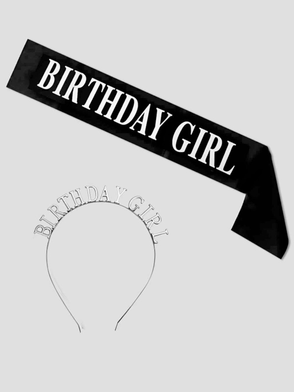 1pc Birthday Sash & 1pc Hair Hoop, Modern Decorative Sash & Headband For Birthday Party