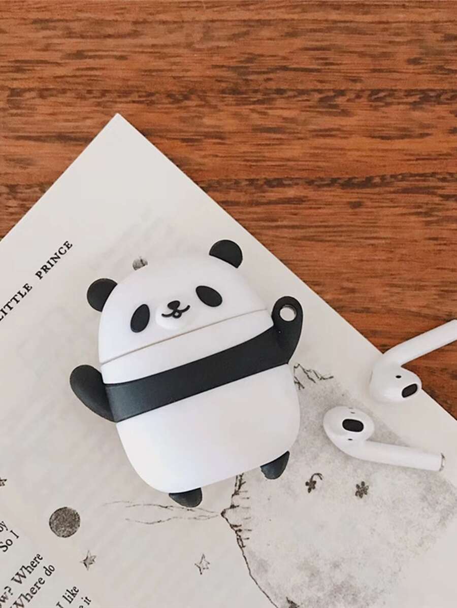 Cartoon Panda Design Case Compatible With Airpods - Black and White - View 1