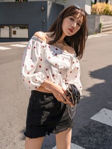 DAZY Áo sơ mi Nút phía trước Chấm bi Giải trí - trắng - Xem 5