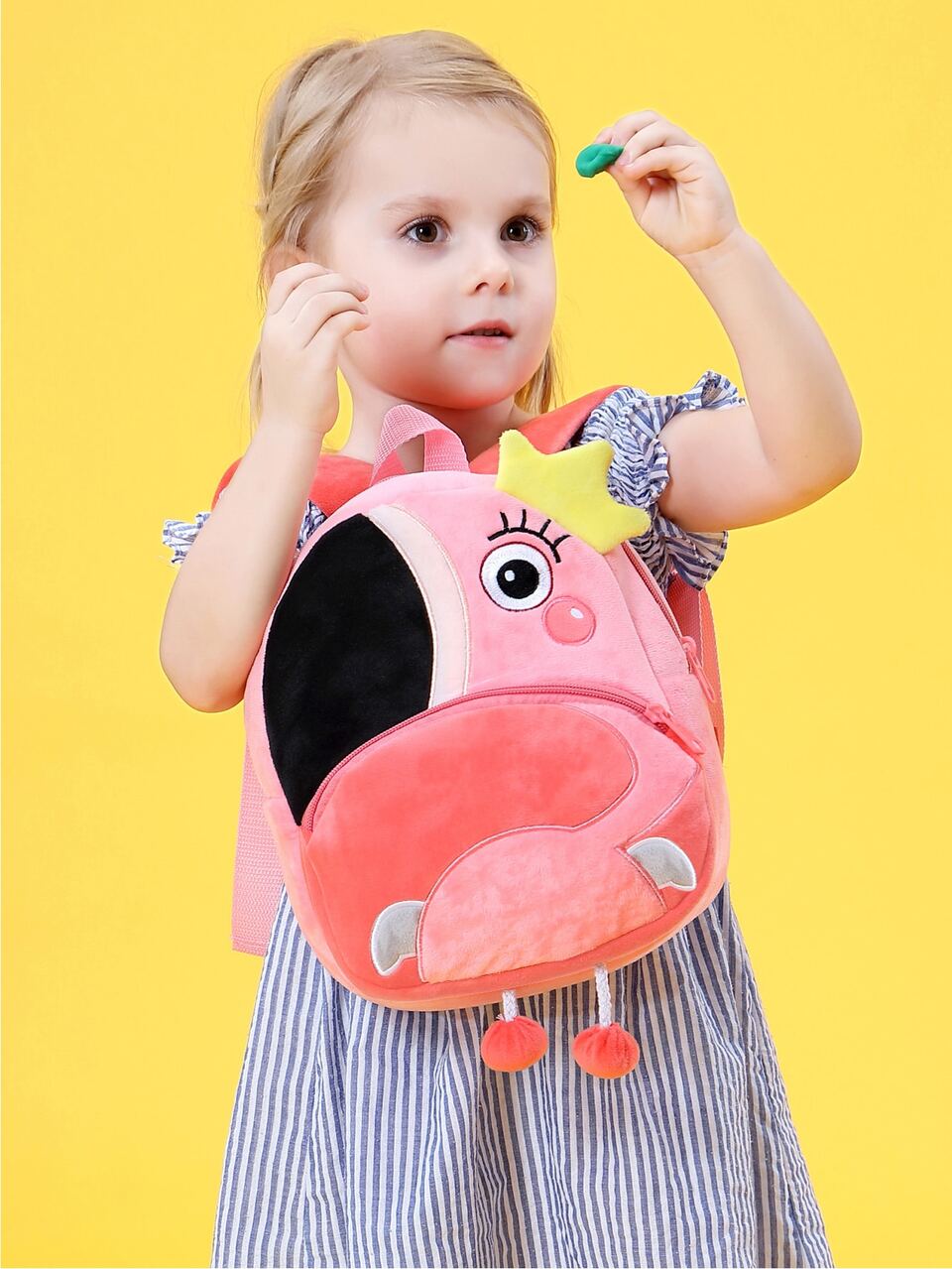 1pc Girls' Pink Flamingo Cute Plush Backpack, Suitable For Everyday Use All Year Round