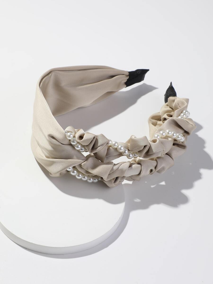 Faux Pearl Decor Headband - Khaki - View 1