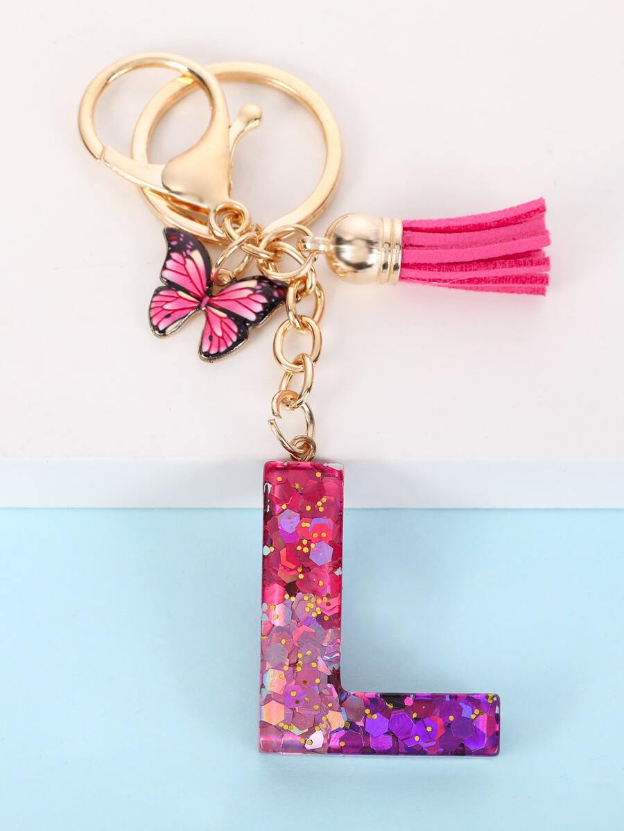 Butterfly & Tassel Charm Keychain - Multicolor - View 1