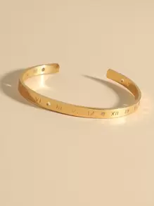 Number Detail Engraved Cuff Bangle - Yellow Gold - View 2