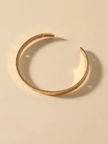 Number Detail Engraved Cuff Bangle - Yellow Gold - View 3