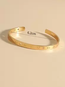 Number Detail Engraved Cuff Bangle - Yellow Gold - View 4