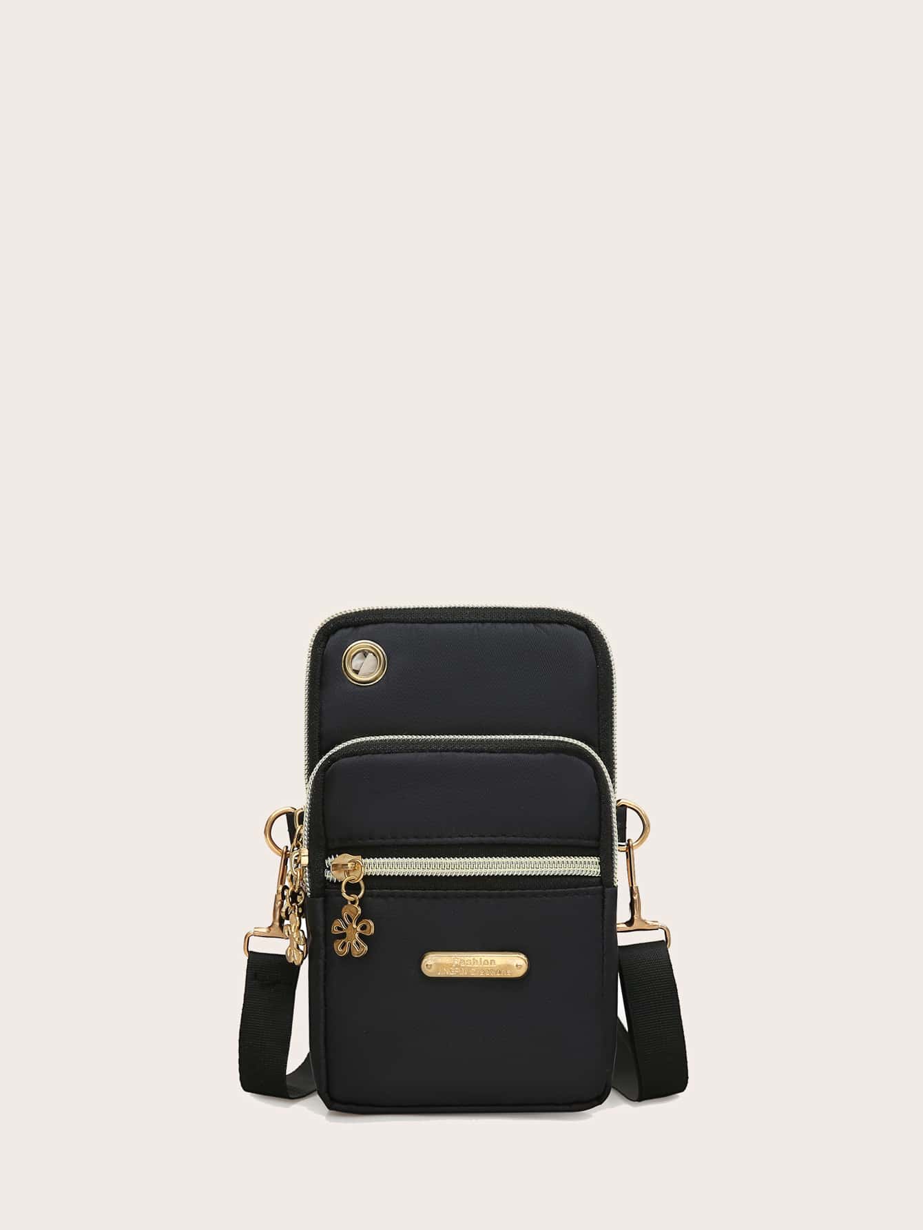 Handytasche mit Buchstaben-Patch Dekoration, Geldbörse, Beutel, Schultertasche, Handytasche, Clutch - Schwarz - Übersicht 1