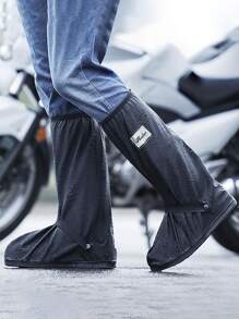 2pcs Letter Graphic Non-slip Rain Boots Cover - Black - View 1