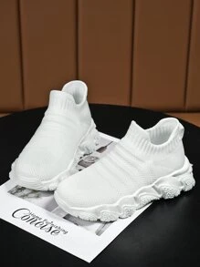 Girls Knit Detail Slip On Sneakers - White - View 2