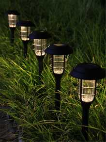 1 pieza Lámpara solar de jardín llana, iluminación de jardín exterior para caminos, patio, jardín - Amarillo - Ver 5