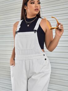 SHEIN SXY Plus Patched Pocket Denim Dungarees Without Tank Top - White - View 5