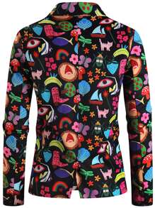 Men Allover Print Single Button Blazer - Multicolor - View 2