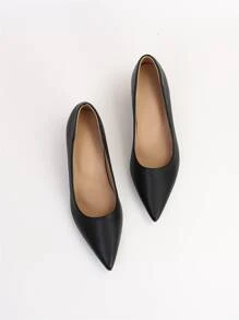 Point Toe Chunky Heeled Court Pumps, Black Elegant Solid Color Women's High Heel Shoes,Elegant - Black - View 4