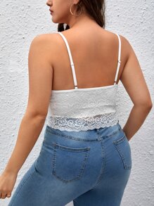 SHEIN Privé Áo hai dây Plus Size Tương phản ren màu trơn Giải trí - trắng - Xem 2