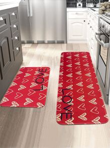 1 pieza Alfombra para cocina con estampado de corazón y letra - Multicolor - Ver 4