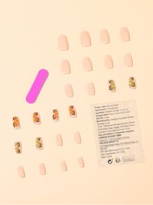 24pcs Short Oval Butterfly Print Fake Nail & 1pc Nail File & 1sheet Tape - Multicolor - View 2