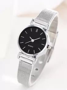 Đồng hồ thạch anh dây đeo lưới con trỏ tròn - Bạc - Xem 3