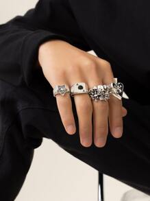 Hợp kim nhẫn trang trí hình hộp sọ 4 chiếc thời trang và phổ biến dành cho nam giới cho kỳ nghỉ và để có vẻ ngoài sành điệu - Bạc - Xem 6