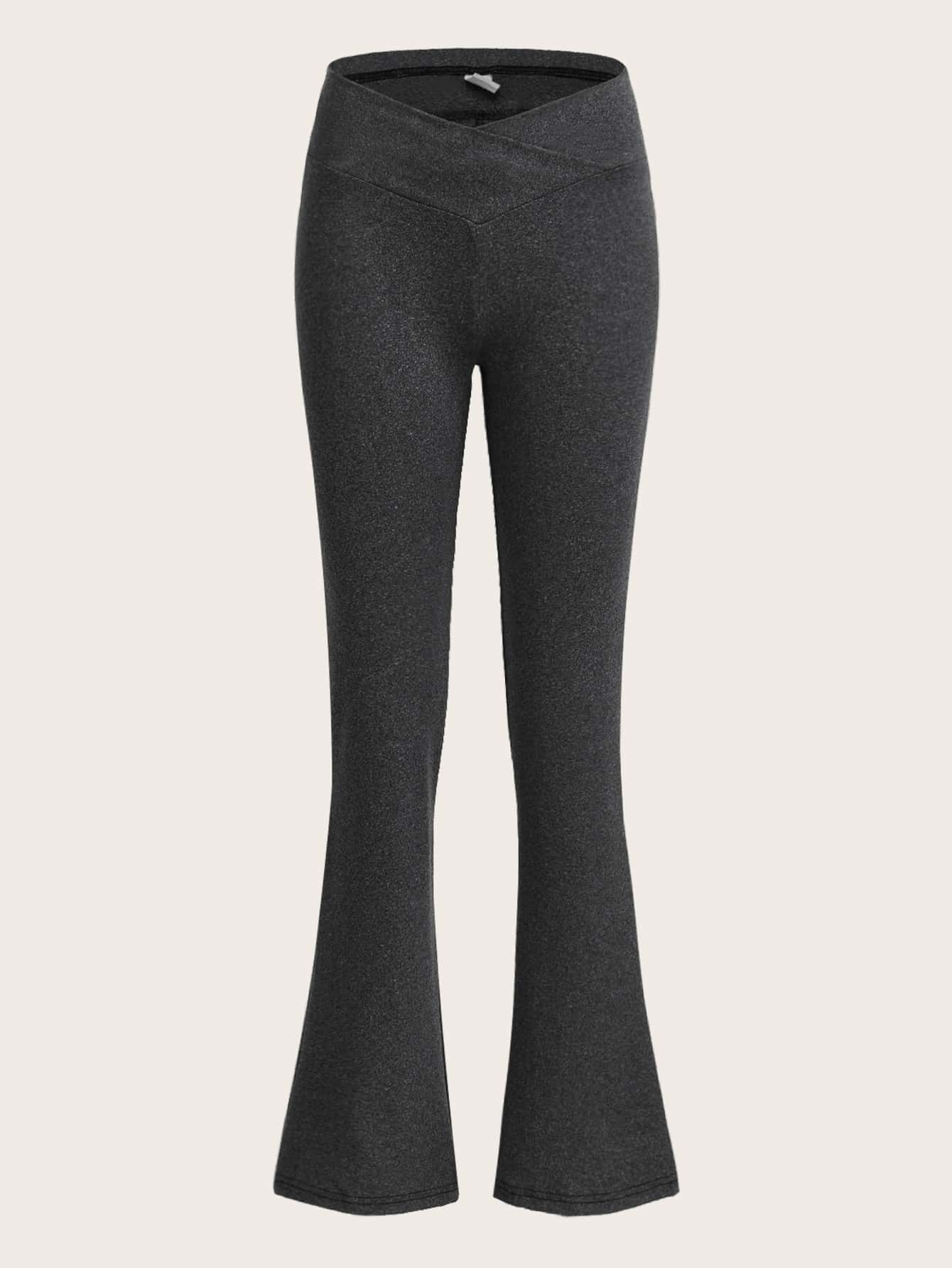 ROMWE Solid Flare Leg Pants - Dark Grey - View 5