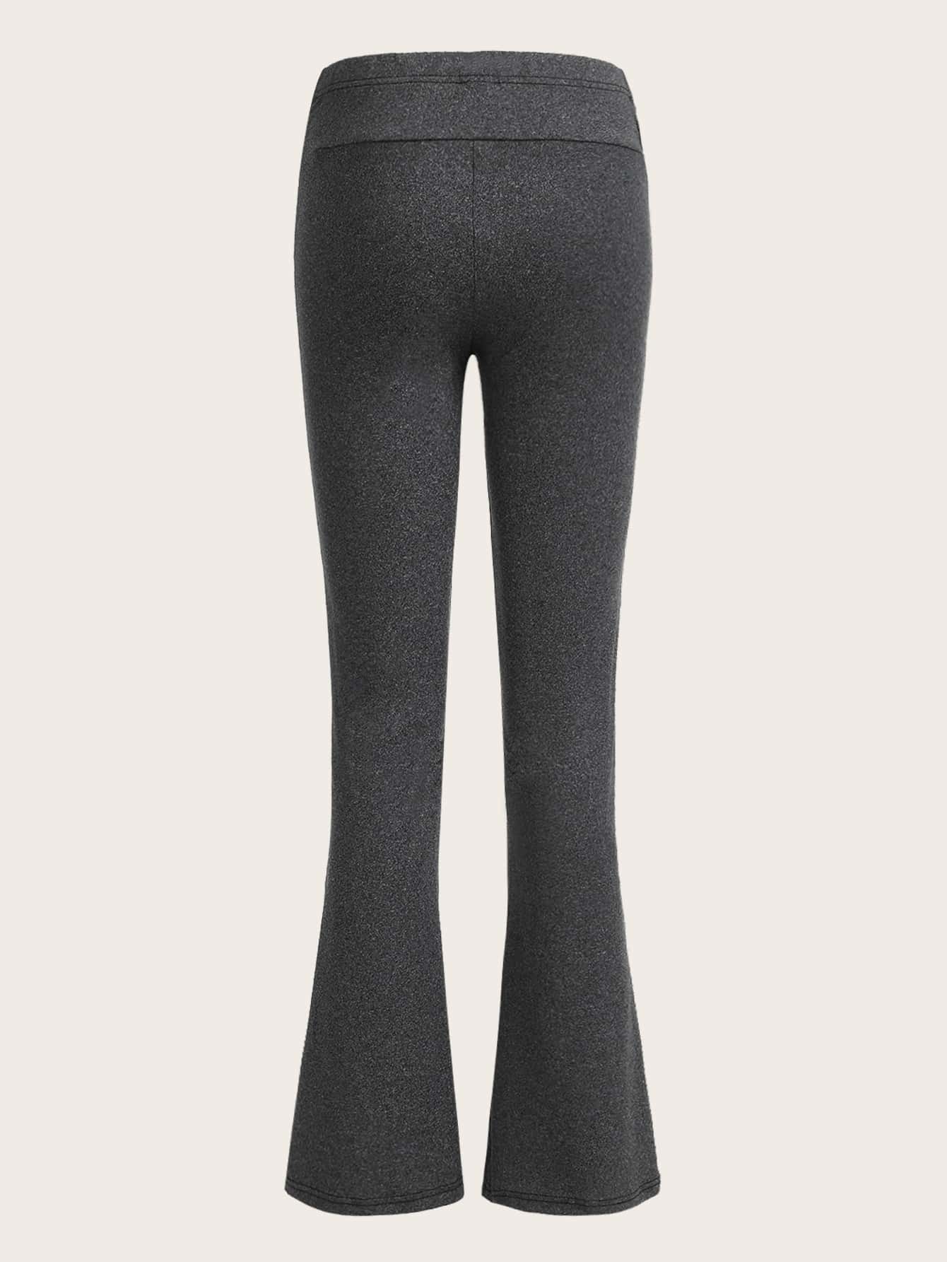 ROMWE Solid Flare Leg Pants - Dark Grey - View 2