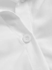 SHEIN EZwear Áo sơ mi nữ Bất đối xứng Thắt nơ trước Nút phía trước màu trơn Giải trí - trắng - Xem 3