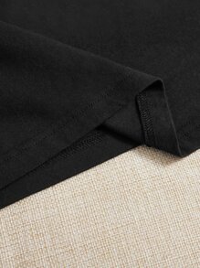 SHEIN EZwear Áo thun nữ Tương phản ren Nút phía trước Khối Màu Lá thư Giải trí - màu đen - Xem 4