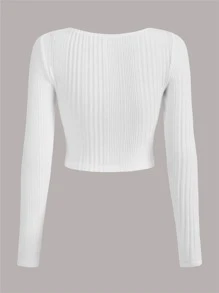 SHEIN ICON Áo thun nữ Cắt ra Xù Nhẫn màu trơn Gợi cảm - trắng - Xem 2