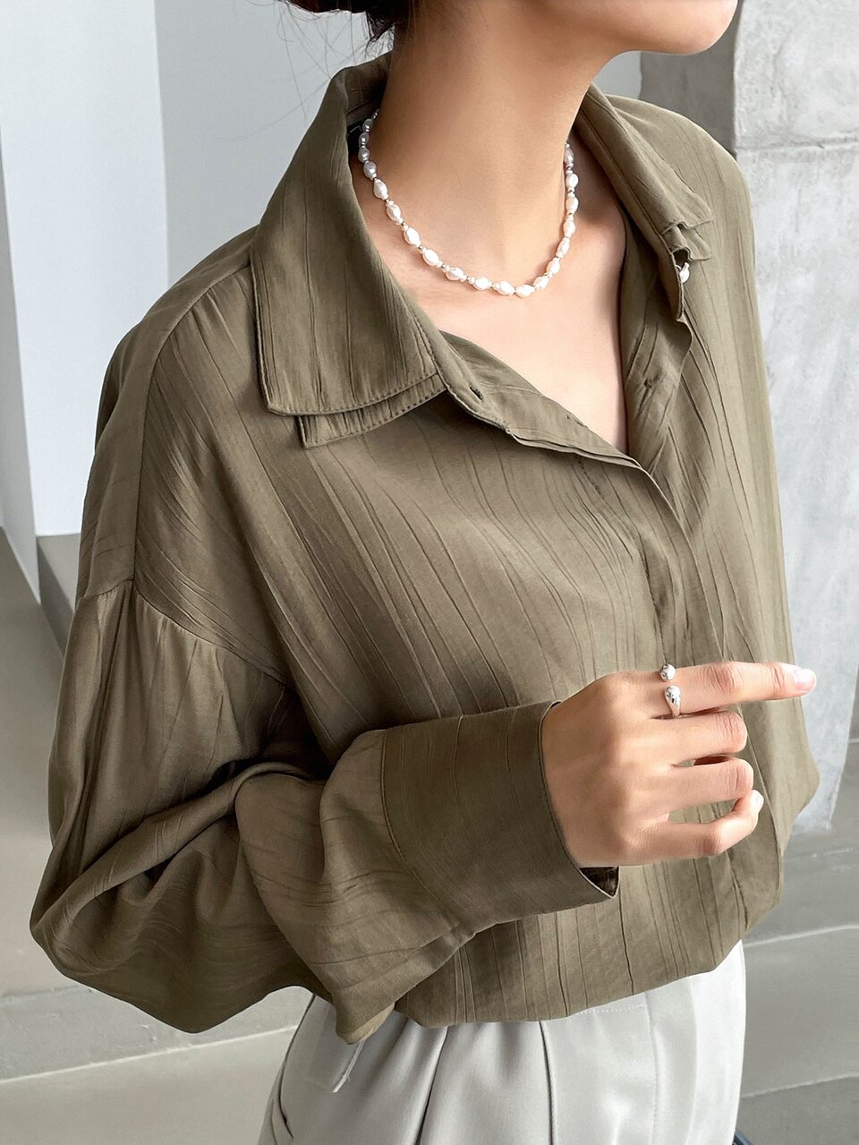 Button Front Split Drop Shoulder Shirt,Long Sleeve Tops Old Money Style Business Casual Women,Fall Clothes