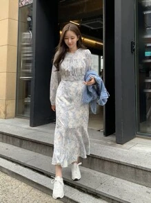 DAZY Floral Print Lantern Sleeve Tie Back Dress - Multicolor - View 6
