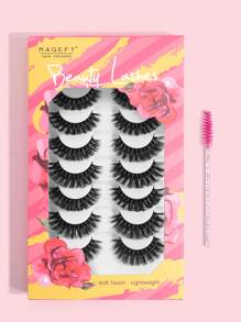 MAGEFY 8Pairs Of Natural Full False Eyelashes&1pc Disposable Eyelash Brush,Fluffy Slim For Everyday Use Manga Eyelashes, Travel Essentials - màu đen - Xem 1