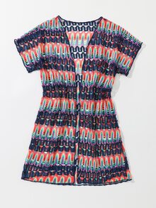 Girls Color Block Open Front Kimono - Multicolor - View 3