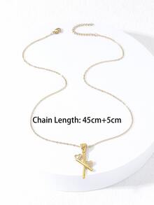 Cubic Zirconia Decor Letter Pendant Necklace - Yellow Gold - View 3