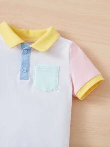 SHEIN Baby Boy Color Block Pocket Patched Polo Shirt - White - View 4